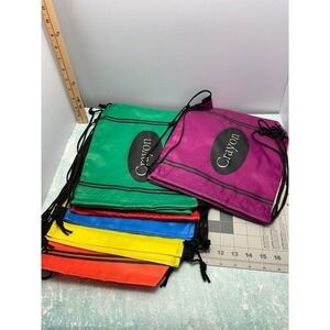 12 Crayon Drawstring Backpacks Bulk Pack Kids Party Favor School Supplies